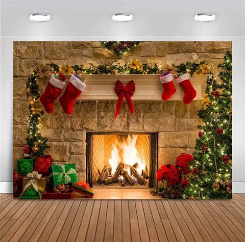 Vista 2 de Decoración del hogar con temática navideña, telón de fondo de fotografía, cabina de fotos, árbol de Navidad, chimenea, cumpleaños de niños, recién