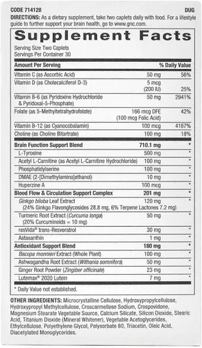 Vista 2 de GNC Preventive Nutrition Fórmula de salud cerebral, 60 cápsulas