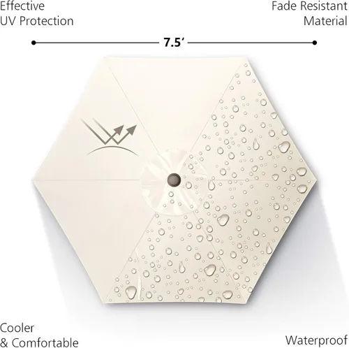 Vista 4 de Sombrilla de patio de 7.5 pies/9 pies, sombrilla de piscina con protección UV con poste resistente, sombrilla para exteriores con botón