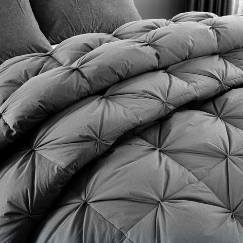 Vista 4 de HOMBYS - Edredón extragrande de plumas y plumón tamaño King de 116 x 108 pulgadas, plisado palacial con funda de edredón de 100% algodón, edredón