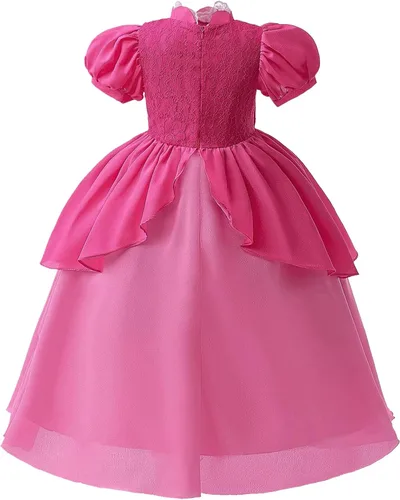 Vista 3 de WYB Princess Peach Costume Dress Halloween Cosplay Dress Up for 3-9 Years Girls Kids Outfits with Crown Gloves Scepter Earing