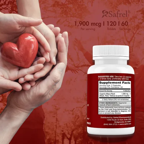 Vista 3 de Safrel Raíz de maca orgánica negra, roja, amarilla, 1900 mg por porción, 120 cápsulas veganas de raíz de maca peruana gelatinizada 100% pura sin OMG