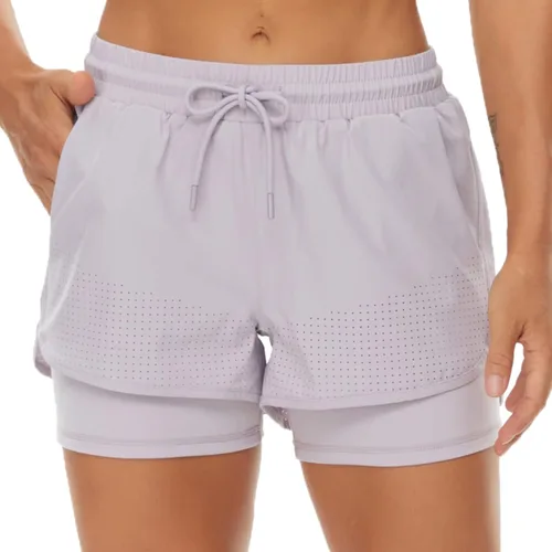 Vista 4 de BENLENGS - Pantalones cortos de yoga para mujer, 2 en 1, con cordón y bolsillo con cremallera