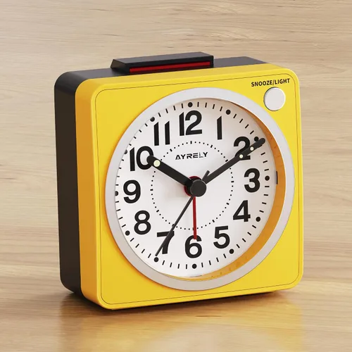 Vista 8 de AYRELY® Reloj despertador analógico de viaje ultra pequeño de 2.6 x 1.4 pulgadas, silencioso, sin tictac, con repetición y luz, reloj retro de Azul