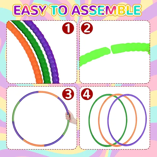 Vista 4 de Sratte 6 piezas de aros de ejercicio desmontables ajustables de plástico, anillos de juguete que se unen con clic, juguetes de color para patio