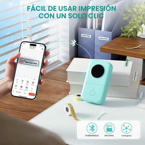 Vista 6 de Phomemo D30 - Etiquetadora con cinta, Bluetooth, portátil, pequeña, para teléfono inteligente, múltiples plantillas, icono de fuentes, fácil