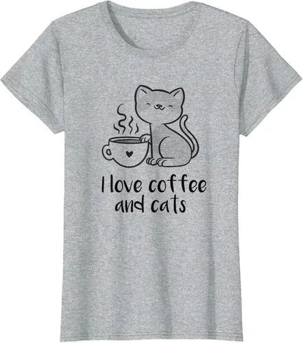 Vista 19 de I love coffee and cats Tazas de granos de café Camiseta de gato café, Blanco, S