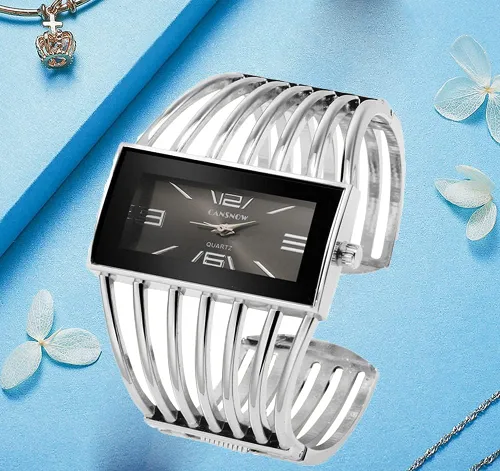 Vista 4 de Relojes de lujo para mujer, analógico de cuarzo, reloj de pulsera rectangular, reloj de pulsera de negocios, casual, de moda, para mujer