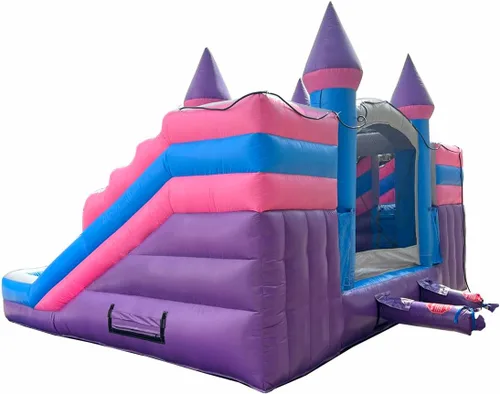 Vista 8 de Pogo Bounce House Tobogán acuático dual y piscinas inflables del castillo Rosa