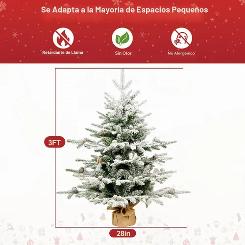 Vista 4 de Árbol de Navidad Artificial Prelit Flocado, Árbol de Navidad Artificial Pequeño con Luces LED, Árbol de Navidad LED Escarchado con Nieve