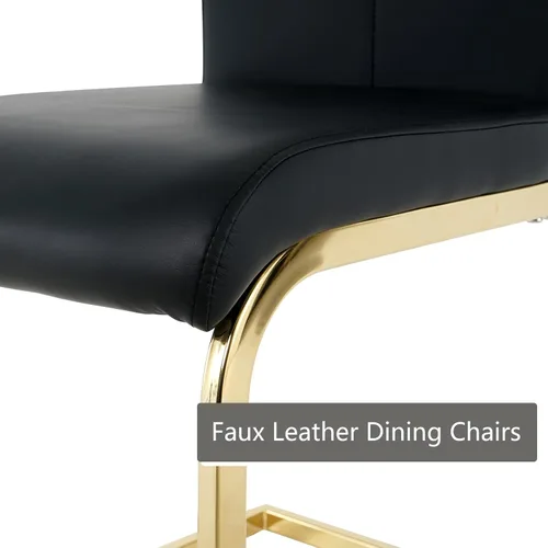 Vista 6 de Juego de 2 sillas de comedor, modernas sillas de comedor de piel sintética con respaldo alto, patas de metal, sillas tapizadas modernas para cocina