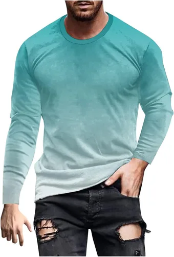 Vista 6 de Camisetas grandes y altas para hombre, camiseta gráfica casual de moda, manga larga, color degradado, sudadera para salir