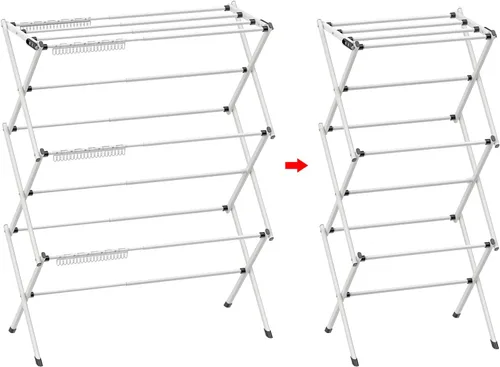 Vista 9 de Estante de secado de ropa de 3 niveles, estante de secado plegable para ropa interior y exterior, para secar ropa, diseño de ahorro de espacio