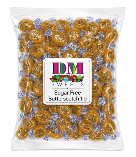 Vista 2 de Caramelo duro de caramelo de mantequilla sin azúcar, discos envueltos individualmente a granel de 1 libra