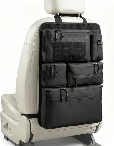 Vista 7 de Pack de 6 organizadores tácticos Molle para respaldo de asiento de coche - Organizador táctico de panel para vehículo con 5 bolsas Molle