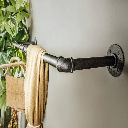 Vista 3 de SERENITA Perchero industrial para ropa de tubería de 37 "resistente de hierro negro para ropa, barras de barra para colgar ropa. Montado en la pared