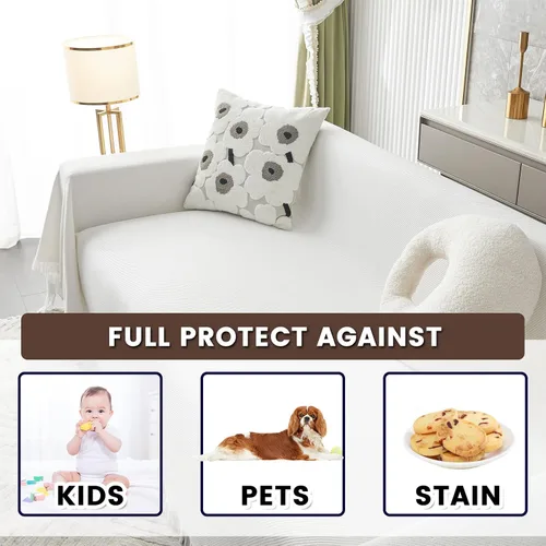 Vista 5 de MYSKY HOME Funda para sofá de color blanco para sofás seccionales, fundas para sofás de 3 cojines, protector para sofá, fundas para sofá