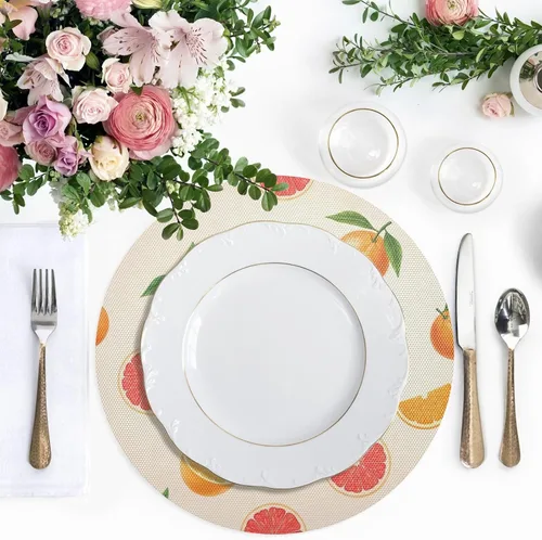 Vista 5 de Summer Fruits Oranges PVC Placemats, Non Slip Table Place Mats Washable for Kitchen Table one sizex4