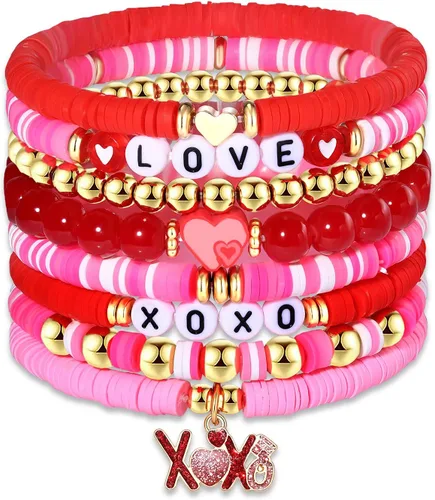 Vista 229 de Surfer Heishi - Pulseras apilables para mujer, apilables, de vinilo arcoíris, disco de arcilla, pulseras elásticas para la amistad, joyería bohemia