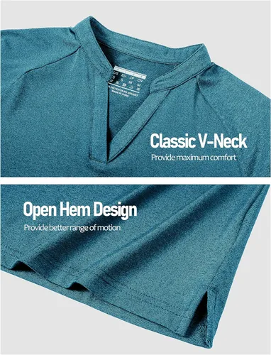 Vista 6 de MAGCOMSEN Camiseta deportiva de manga corta con cuello en V para mujer, absorbe la humedad, UPF 50+, camiseta deportiva para golf