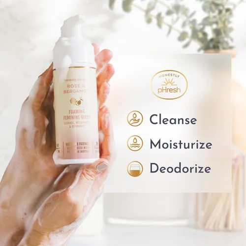 Vista 4 de Honestly pHresh Jabón femenino espumoso para mujeres, limpiador íntimo natural equilibrado con pH con prebióticos y probióticos. Vegano, seguro