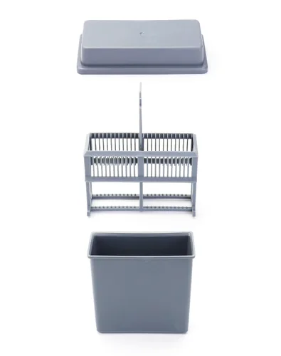 Vista 2 de QWORK Microscope Slides - Tarro y estante para tinción, paquete de 10 unidades, 24 ranuras, color gris
