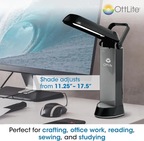Vista 7 de OttLite Lámpara de Tarea Plegable, Negro – Pantalla Multi-Posición, Diseño Plegable, Mango Portátil, Bajo Calor, Iluminación de Bajo Resplandor, Se
