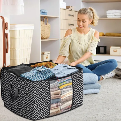 Vista 7 de StorageTastic Direct 100L, paquete de 2 contenedores de almacenamiento, contenedores grandes de almacenamiento de ropa, bolsas plegables de Negro