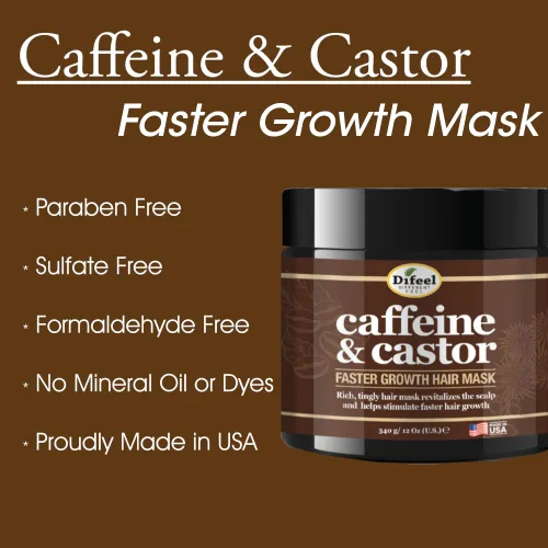 Vista 3 de Difeel Mascarilla capilar de crecimiento más rápido con cafeína y ricino, 12 onzas