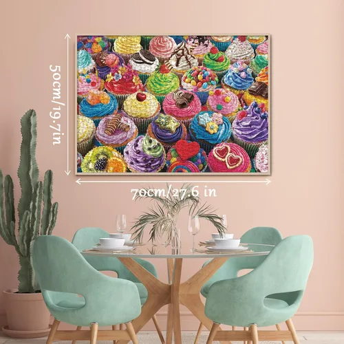 Vista 5 de Rompecabezas colorido de cupcakes para adultos, 1000 piezas, rompecabezas de pastel de cumpleaños, rompecabezas de collage de frutas de galletas