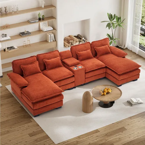 Vista 10 de Sofá Seccional Sofá Nube en Forma de U de 124" Sofás Modulares Esponjosos Sofá Nube para Sala de Estar de Gran Tamaño Moderno Conjunto de Sofá