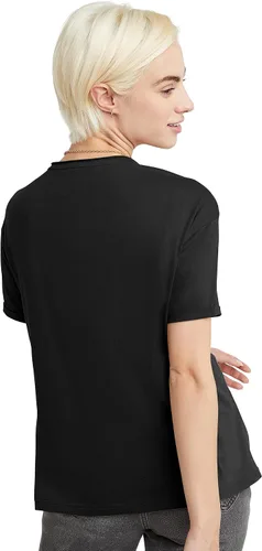 Vista 2 de Hanes Camiseta de manga corta con cuello en V para mujer con borde crudo, 100% algodón