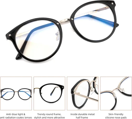Vista 4 de Gafas de lectura redondas progresivas multienfoque para mujeres y hombres, lentes multifocales, lentes de bloqueo de luz azul