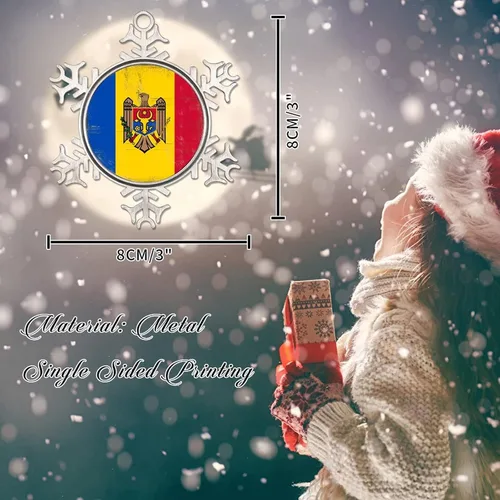 Vista 2 de Moldavia - Adorno de Navidad de metal con copo de nieve de metal, regalo patriótico, recuerdo de recuerdo, adornos de Navidad, bandera nacional