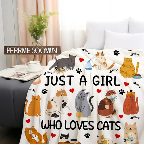 Vista 5 de Manta de gato de regalo para mujeres y niñas, amantes de los gatos, manta suave y ligera para viajes, camping, sofá, sala de estar, 60 x 50 pulgadas