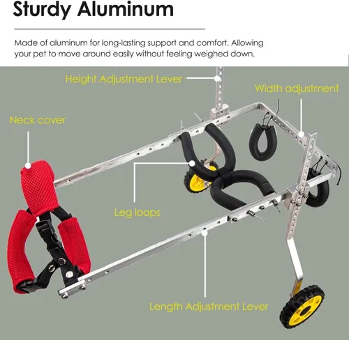Vista 4 de Silla de ruedas ajustable para perros o mascotas con ruedas para patas traseras, fácil ajustable, silla de ruedas para mascotas, ayuda