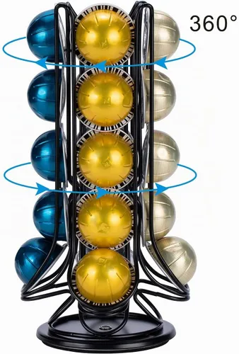 Vista 4 de Soporte de cápsulas de café FlagShip Vertuo con sistema de carrusel, almacenamiento para Nespresso Vertuoline, tamaño pequeño, rotación de 360 Negro