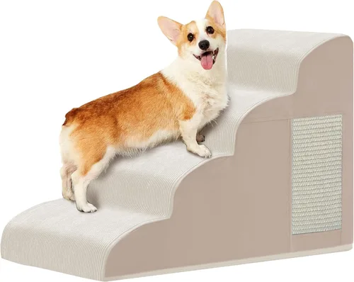 Vista 15 de Escaleras de perro para cama, escaleras para perros pequeños, rampa para perros de 2 peldaños para cama, sofá, sillón y sillas, diseño Beige