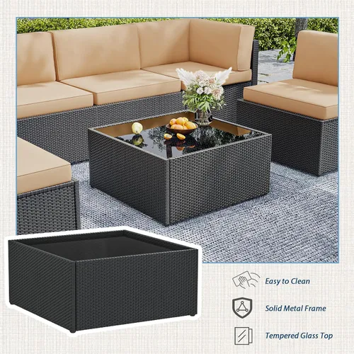 Vista 3 de AECOJOY Juego de muebles de patio al aire libre de 7 piezas, sillas seccionales de conversación al aire libre con mesa auxiliar, patio seccional