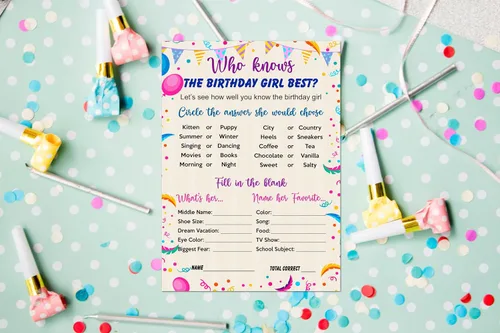 Vista 2 de RokAPary Who Knows The Birthday Girl Best Game, ideas temáticas para fiestas de cumpleaños, juego divertido para fiestas de pijamas, juego de 30