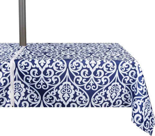 Vista 28 de Stripe Outdoor Tablecloth Water Resistant Polyester Fabric Table Cover with Zipper Umbrella Hole for Garden Patio Tabletop 60x84inch Rectangle,Black