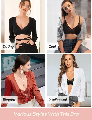 Vista 7 de DOBREVA Bralette de encaje transparente para mujer, brasier reductor sexy, talla grande, con aros transparentes