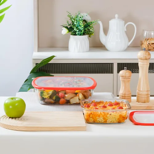 Vista 8 de NUTRIUPS Juego de 2 fuentes cuadradas para hornear de vidrio de 9 x 9 y 7 x 7 pulgadas con tapa, molde para hornear profundo, apto para horno