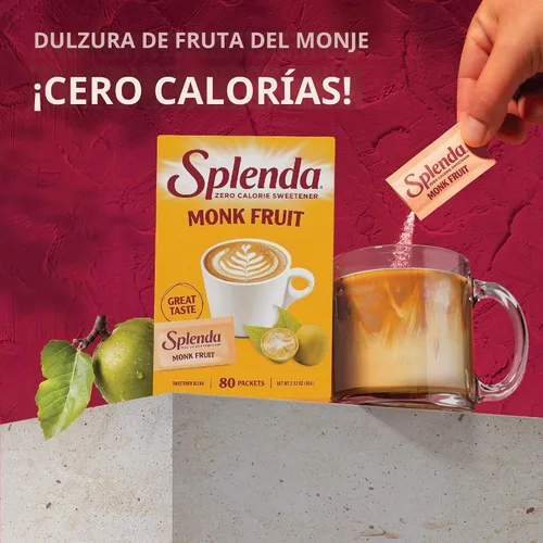 Vista 3 de SPLENDA Monk Fruit - Edulcorante a base de plantas cero calorías, sin eritritol, sustituto de azúcar Keto (80 unidades)