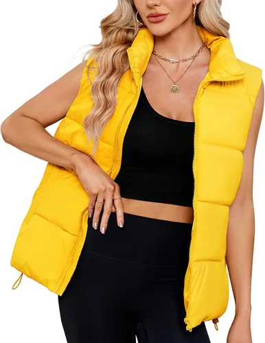 Vista 9 de Century Star Chaleco acolchado para mujer, ropa de abrigo, chaleco acolchado de gran tamaño 2024, chaquetas con bolsillos Negro