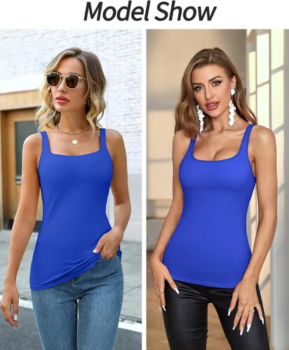 Vista 44 de V FOR CITY Camiseta sin mangas de algodón para mujer con brasier de estante ajustable con correa ancha y tirantes básicos