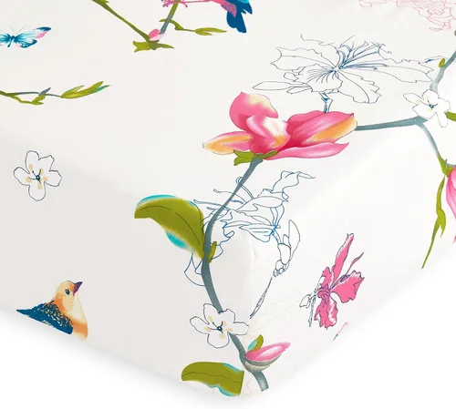 Vista 4 de Wake In Cloud - Sábanas florales, 100% algodón, juego de sábanas de 4 piezas, ropa de cama estética botánica bohemia con estampado de pájaros, Rosa