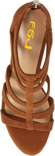 Vista 4 de FSJ Sandalias gruesas de tacón medio alto para mujer, puntera abierta, con correa en T, vestido de fiesta, graduación, oficina, zapatos con tiras
