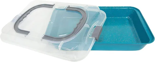 Vista 2 de casaWare Molde rectangular cubierto para tartas de 9 x 13 x 2 pulgadas con asas anchas (granito azul)