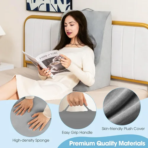 Vista 3 de Giantex Almohada de cuña para dormir, almohada de elevación corporal de 12 pulgadas con diseño curvado único y funda lavable a máquina, almohada